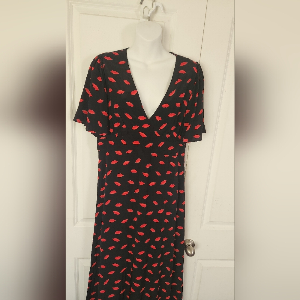 A New Day Black Maxi Dress with Red Lip Print